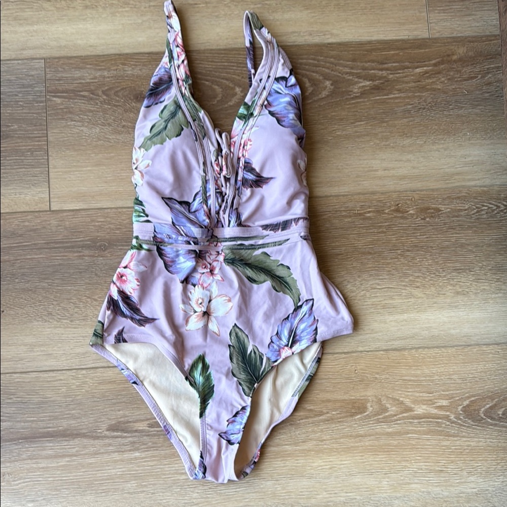 Kona Sol Floral One Piece Swimsuit - Purple and Green
